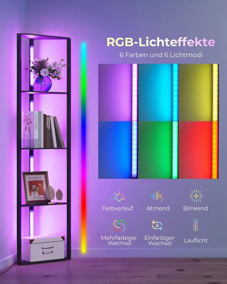EDISHINE Stehlampe Dimmbar mit Ablage & RGB-Beleuchtung Schwarz - Bild 3