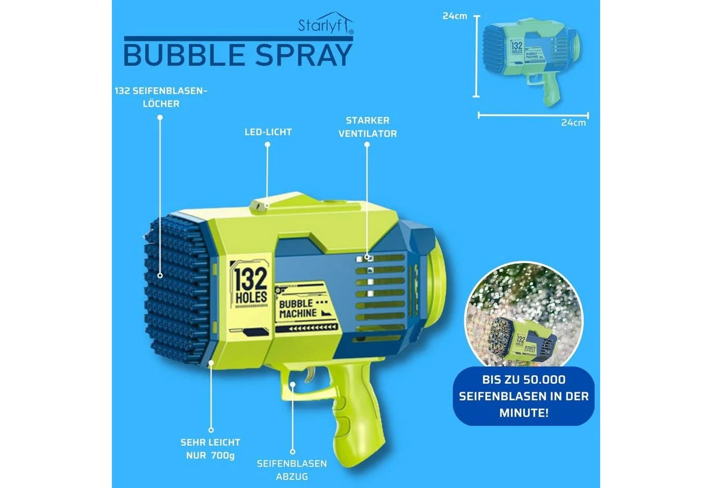 Starlyf Seifenblasenpistole Bubble Spray Grün/Blau - Bild 5