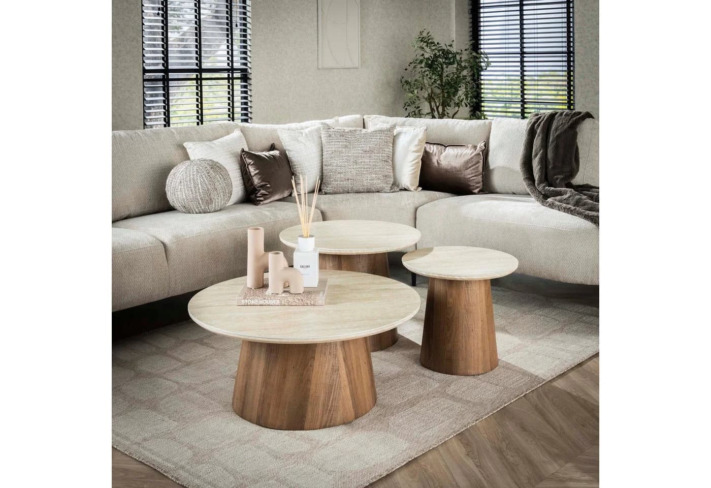 Sitheim-Europe Romano Couchtisch-Set 3er Keramik Travertin - Bild 2