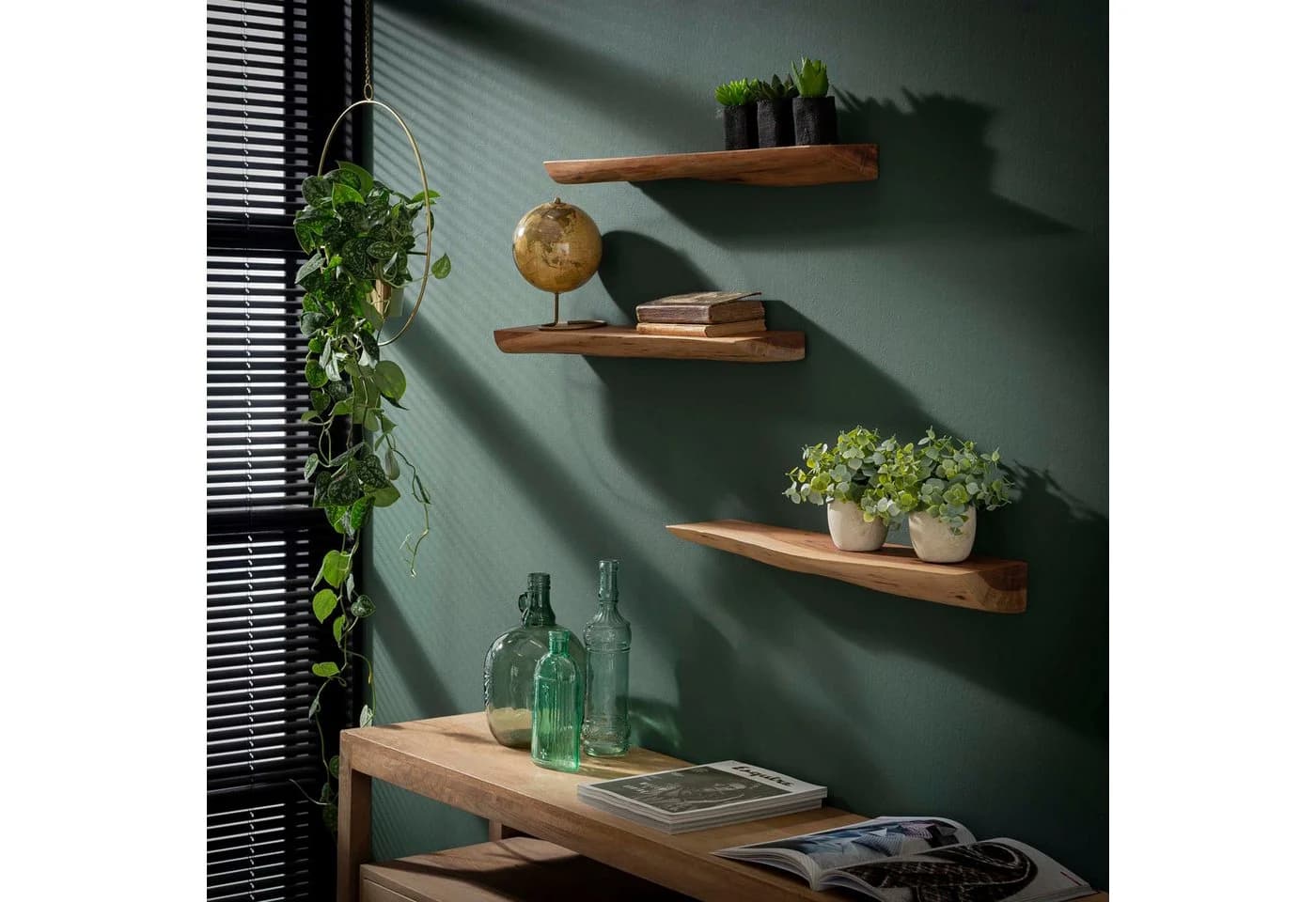 Sitheim-Europe Wandregal Edge 60cm Set aus 3 Massiv Akazie Baumkante - Bild 2