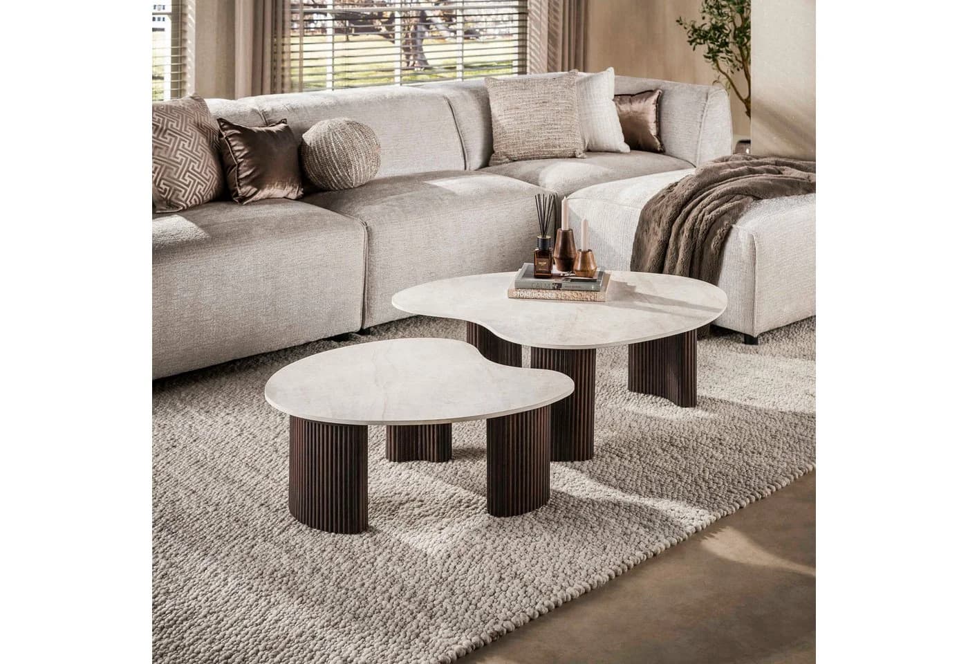 Sitheim-Europe CERAMO aperto Couchtisch 2er Set 3D Keramik Dunkelbraun - Bild 2