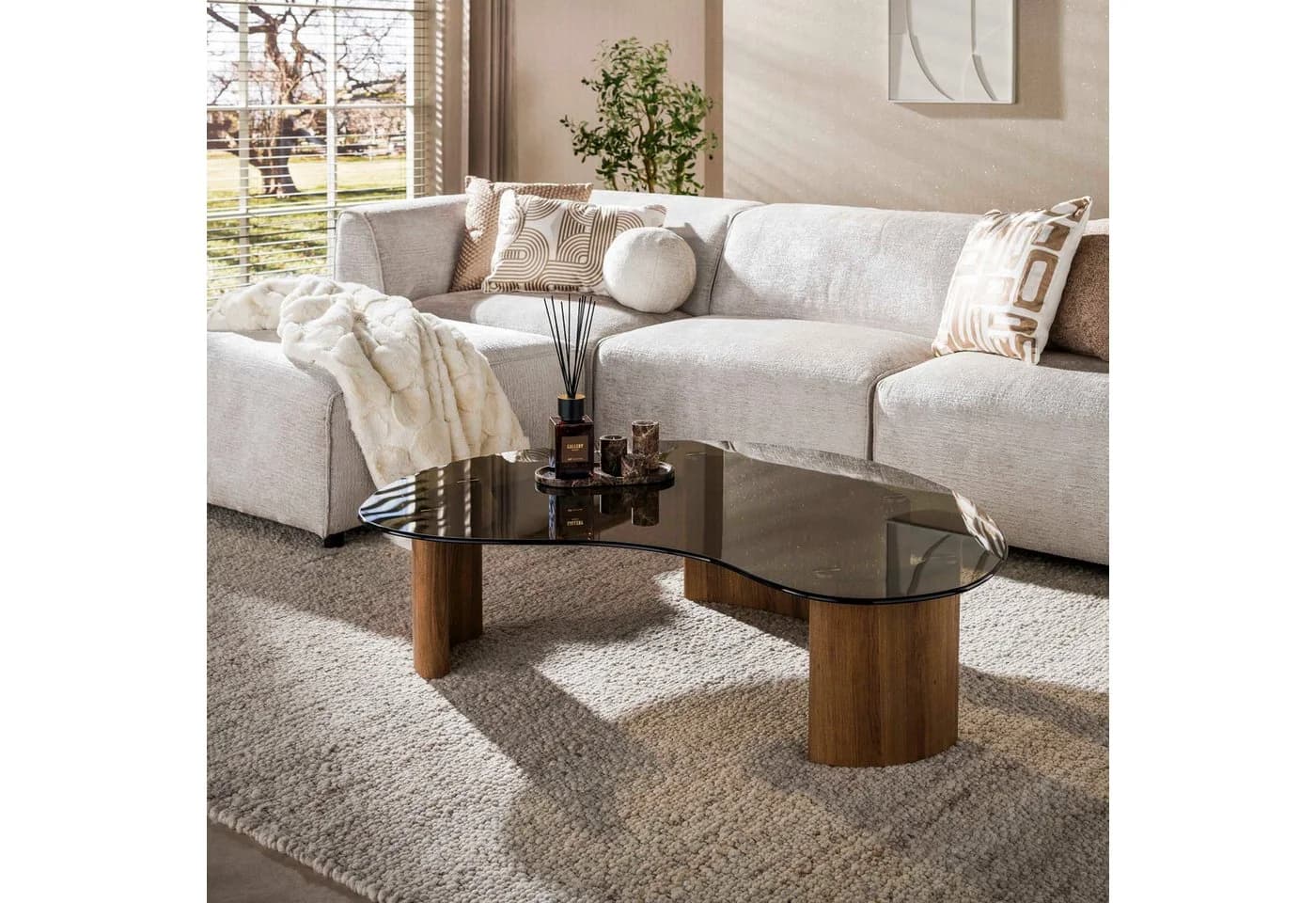 Sitheim-Europe Couchtisch Tinto 130cm Braunes Rauchglas Eichenholz-Optik - Bild 2