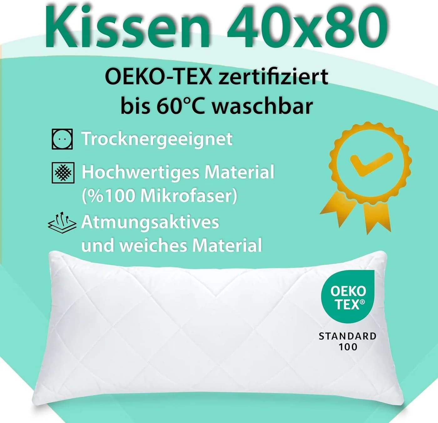 Livessa Kopfkissen mit Bezug Anthrazit Mikrofaser - Bild 4