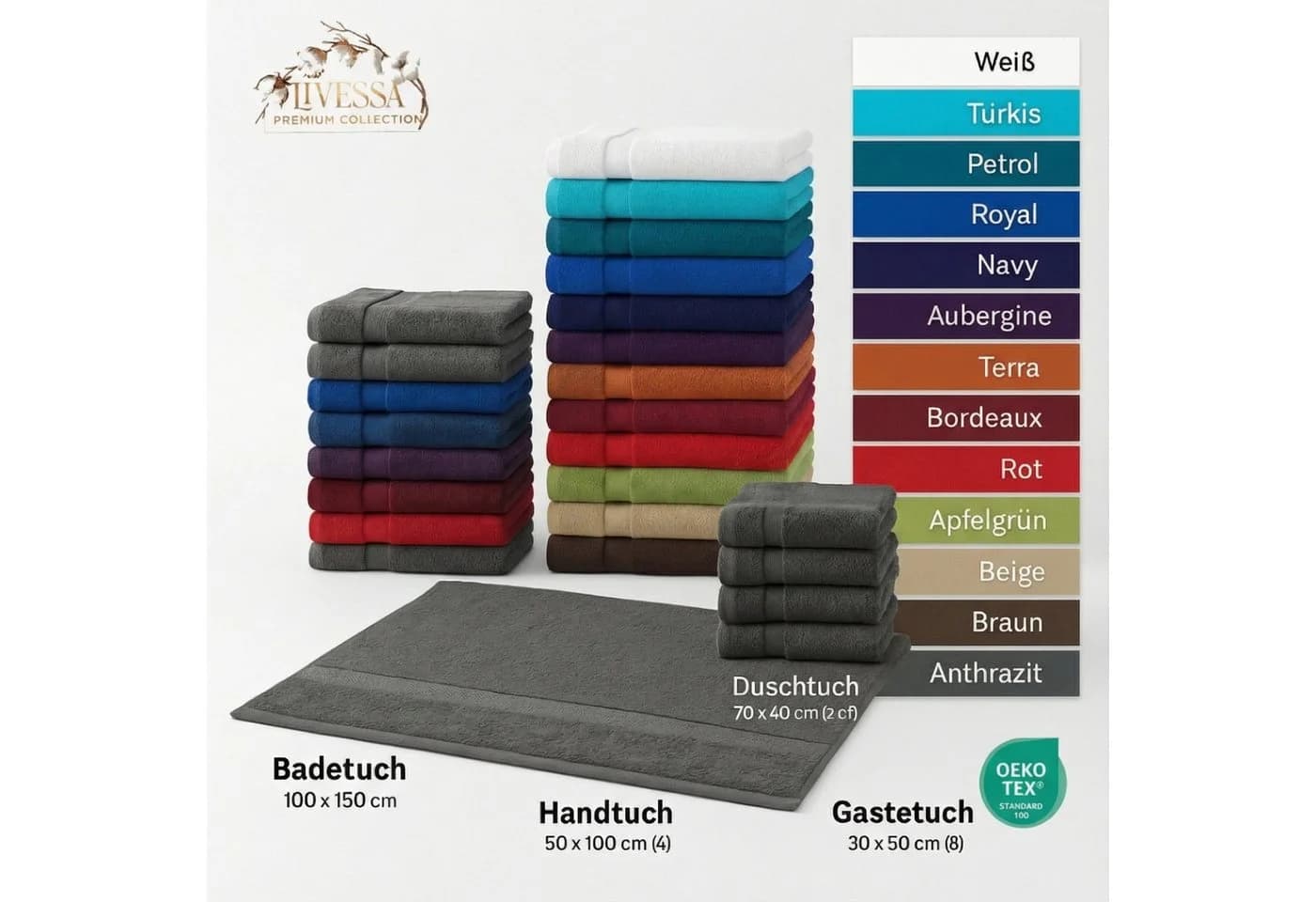 Livessa Handtuch 50x100 cm Baumwolle 500 g/m²