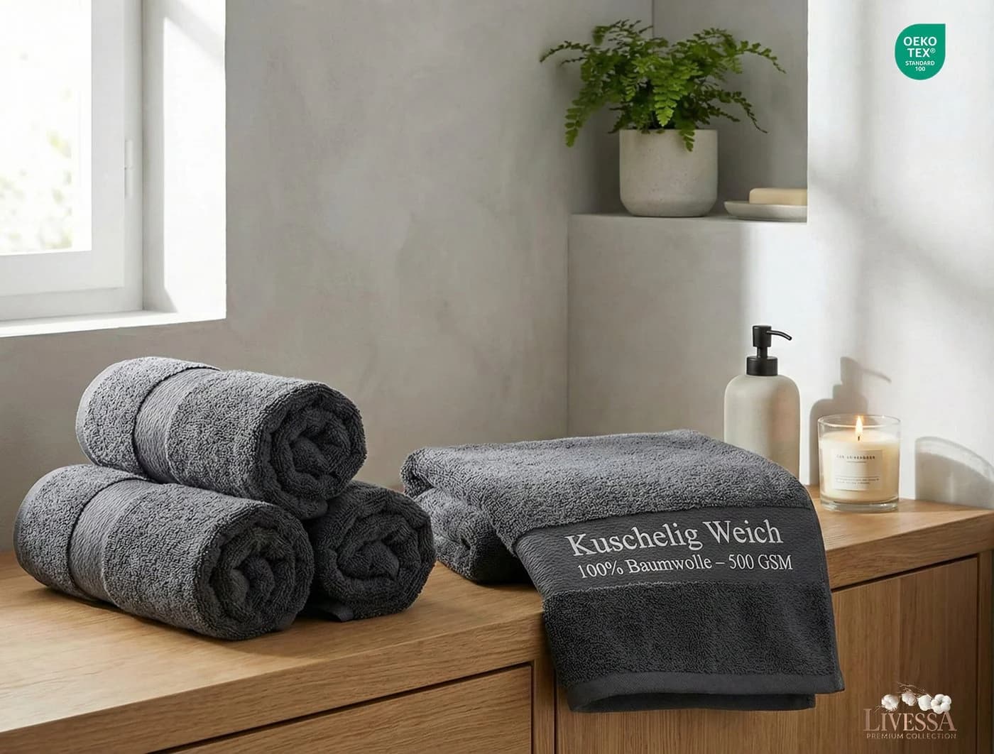 Livessa Handtuch 50x100 cm Baumwolle 500 g/m² - Bild 4
