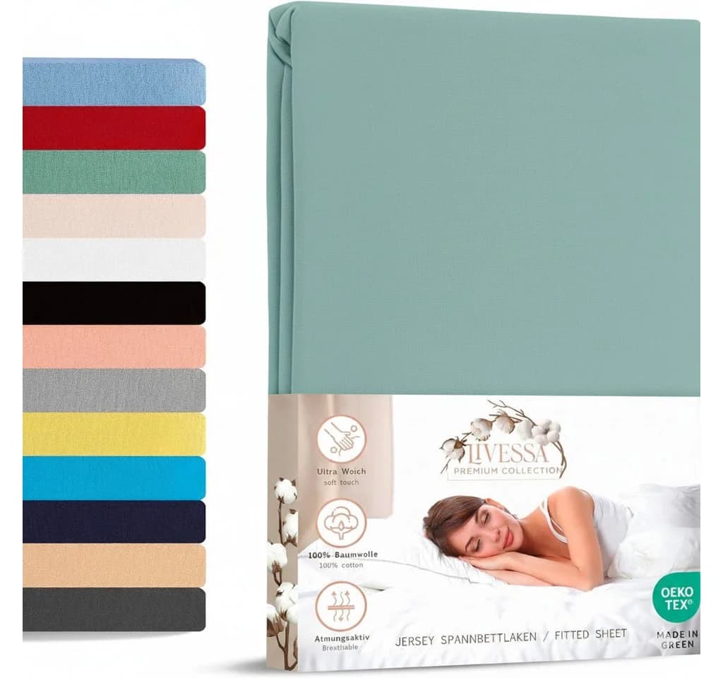 Livessa Spannbettlaken Jersey Baumwolle Rundumgummizug 30 cm Steghöhe - Bild 2
