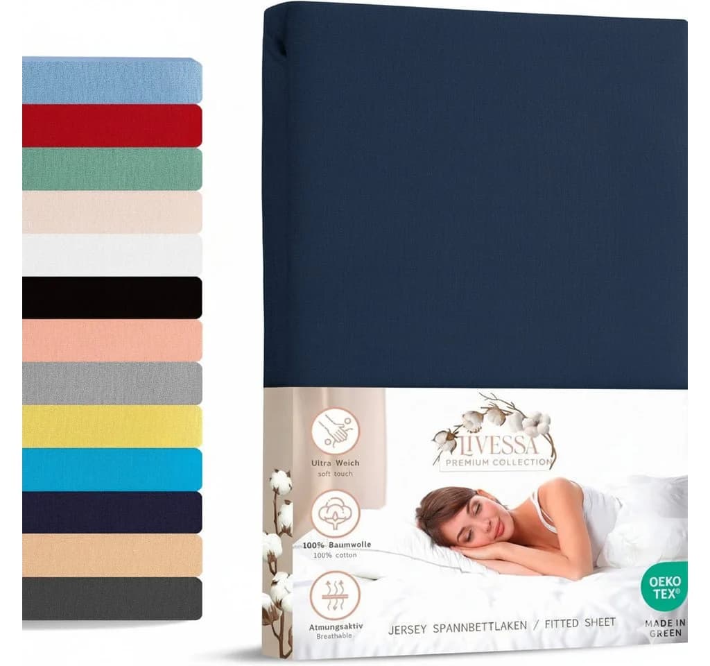 Livessa Spannbettlaken 100% Baumwolle Jersey Rundumgummizug 30 cm Steghöhe - Bild 2