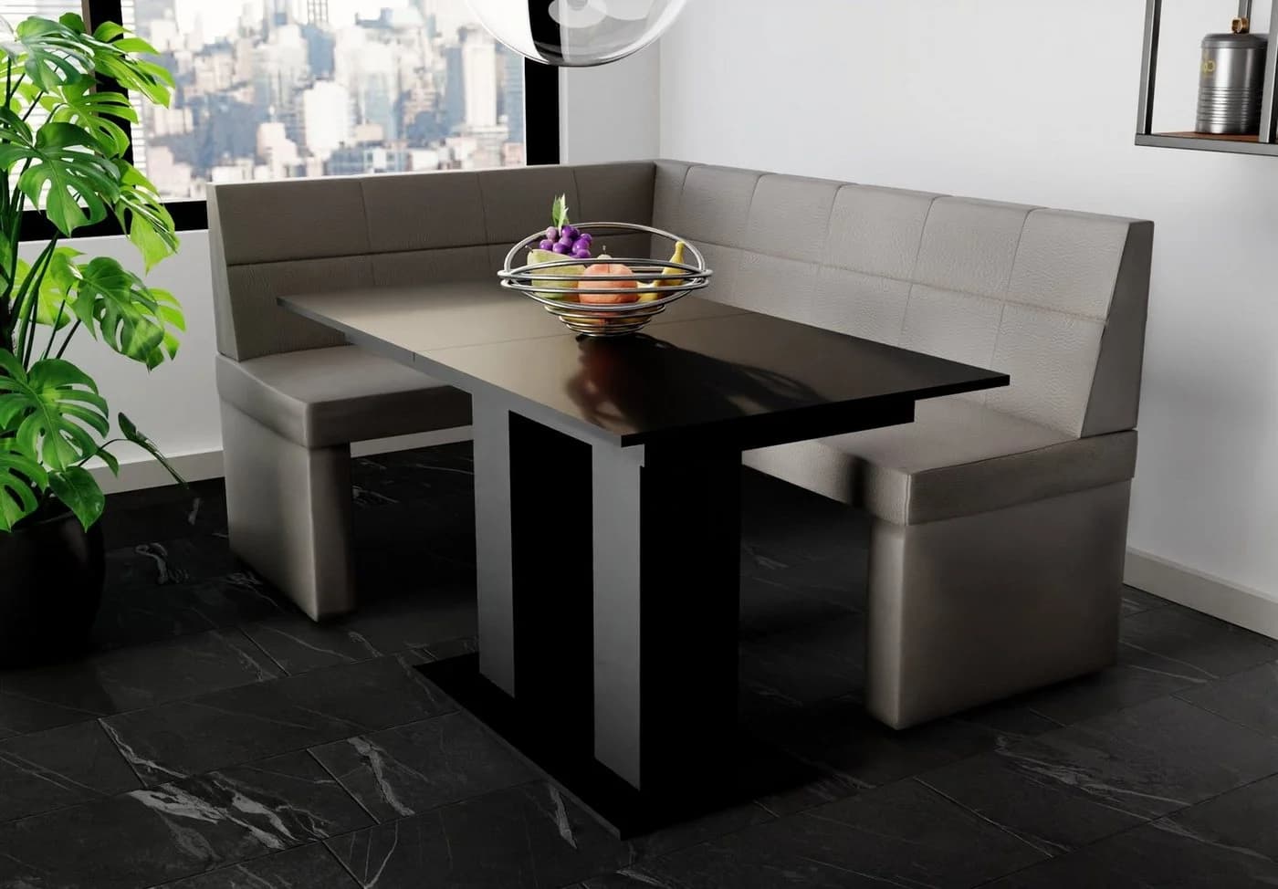 Fun Möbel Eckbankgruppe BLAKE 168x128 cm mit Tisch Schwarz Kunstleder