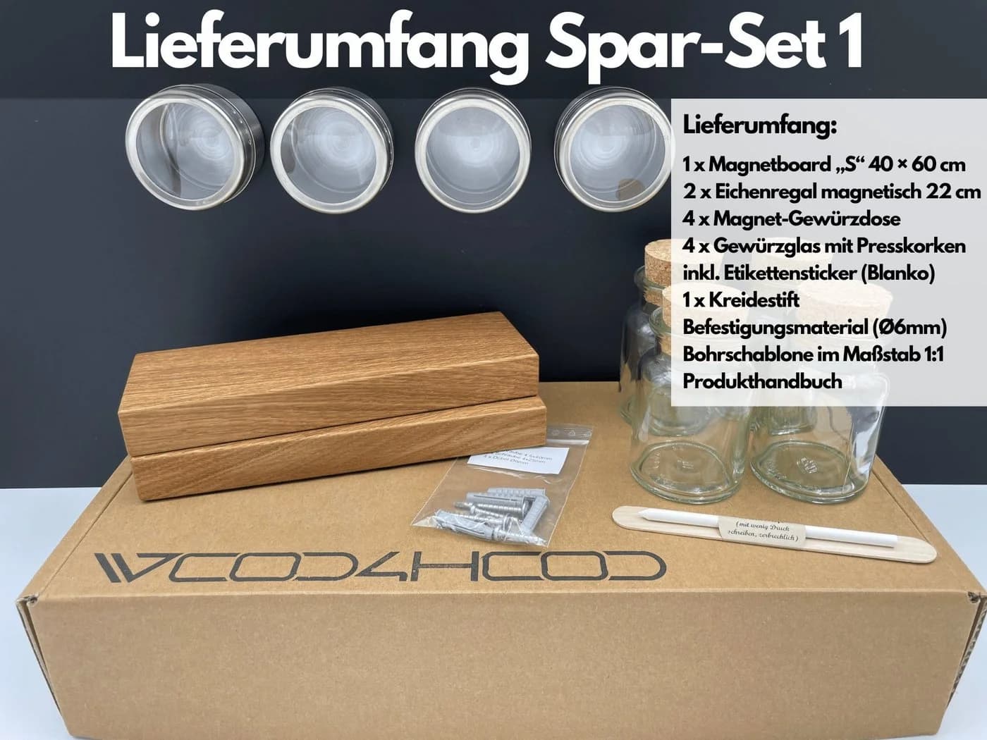 wood4hood Gewürzregal MAGNET Spar-Set Magnetische Eichenregale - Bild 3
