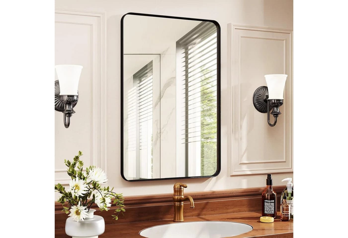 TLGREEN Wandspiegel 90x60cm Luxus Rechteckiger Badezimmerspiegel Schwarz - Bild 2