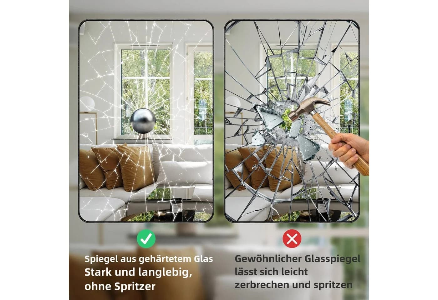 TLGREEN Wandspiegel 90x60cm Luxus Rechteckiger Badezimmerspiegel Schwarz - Bild 5
