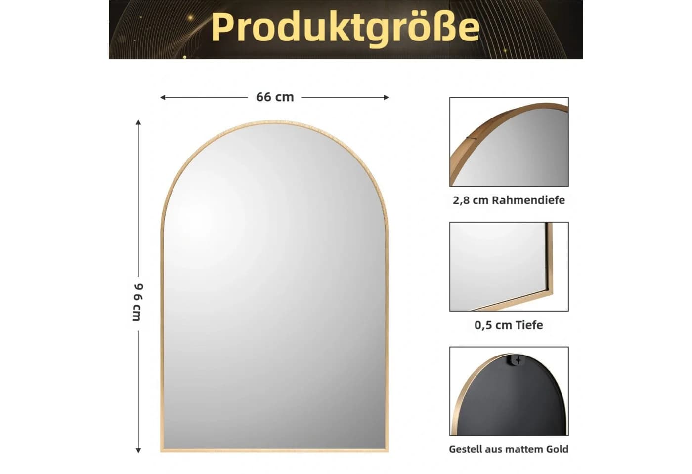 TLGREEN Wandspiegel 66x96cm Gold Sicherheitsspiegel - Bild 3