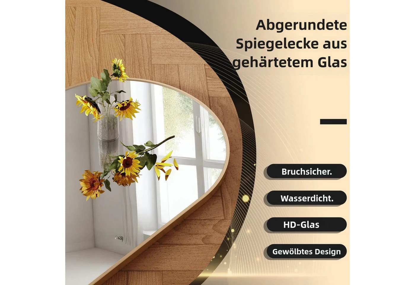 TLGREEN Wandspiegel 66x96cm Gold Sicherheitsspiegel - Bild 4