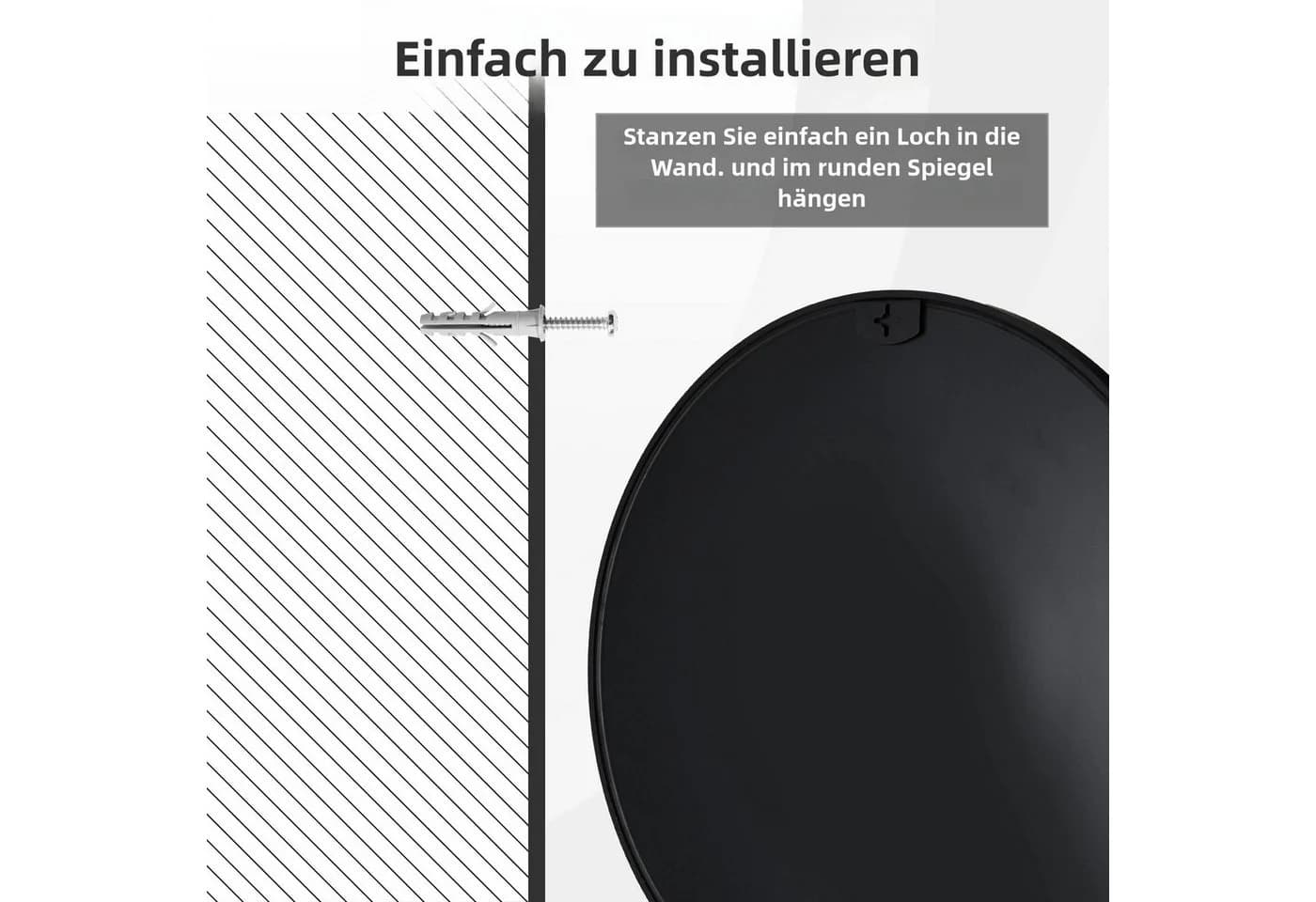 TLGREEN Wandspiegel Rundspiegel Ø60/80cm Schwarz - Bild 5
