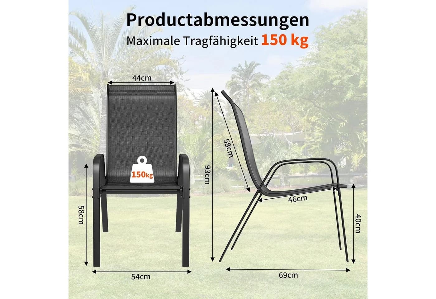 TLGREEN Stapelstuhl Gartenstuhl Textilene Stahlgestell 150 kg Belastbar - Bild 3
