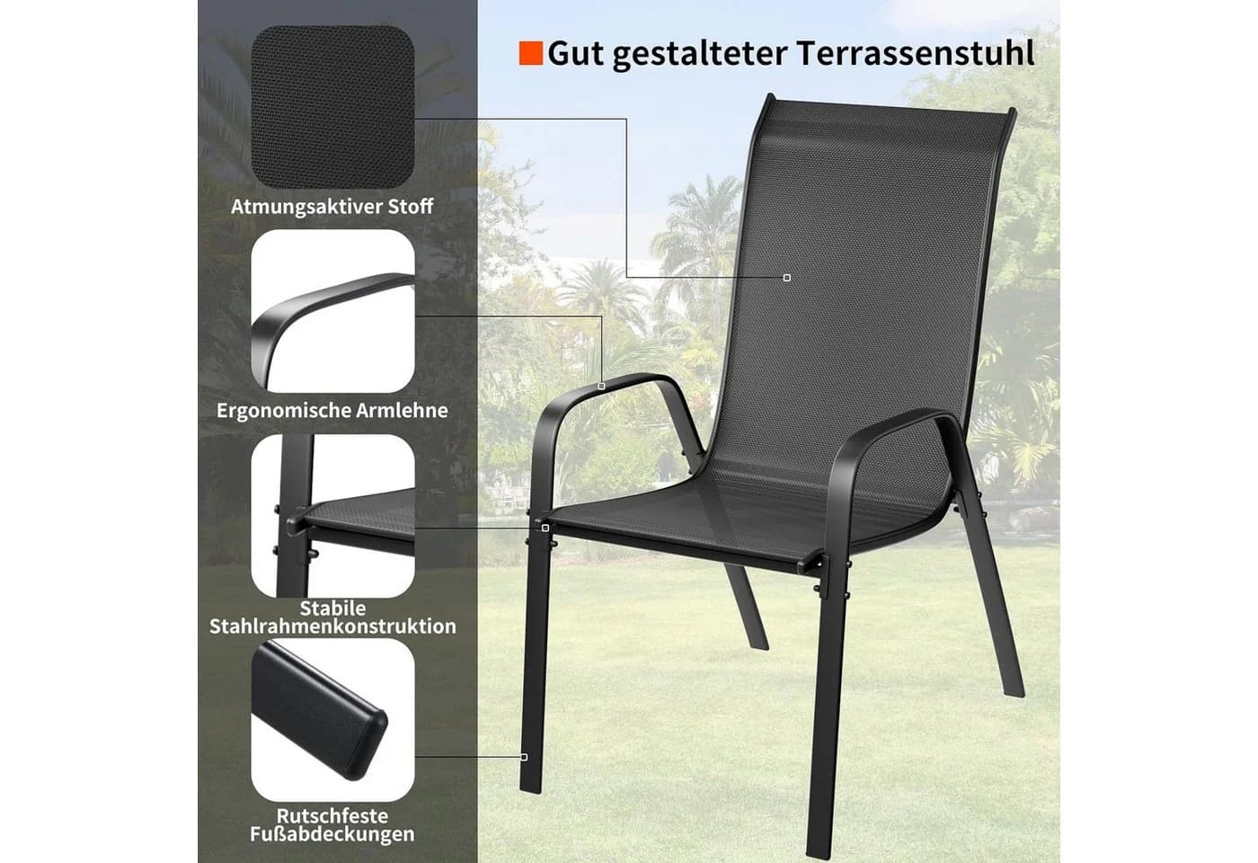 TLGREEN Stapelstuhl Gartenstuhl Textilene Stahlgestell 150 kg Belastbar - Bild 4