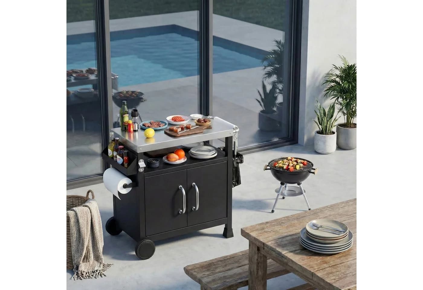 TLGREEN Grillablagetisch Edelstahl Servierwagen 3-Etagen