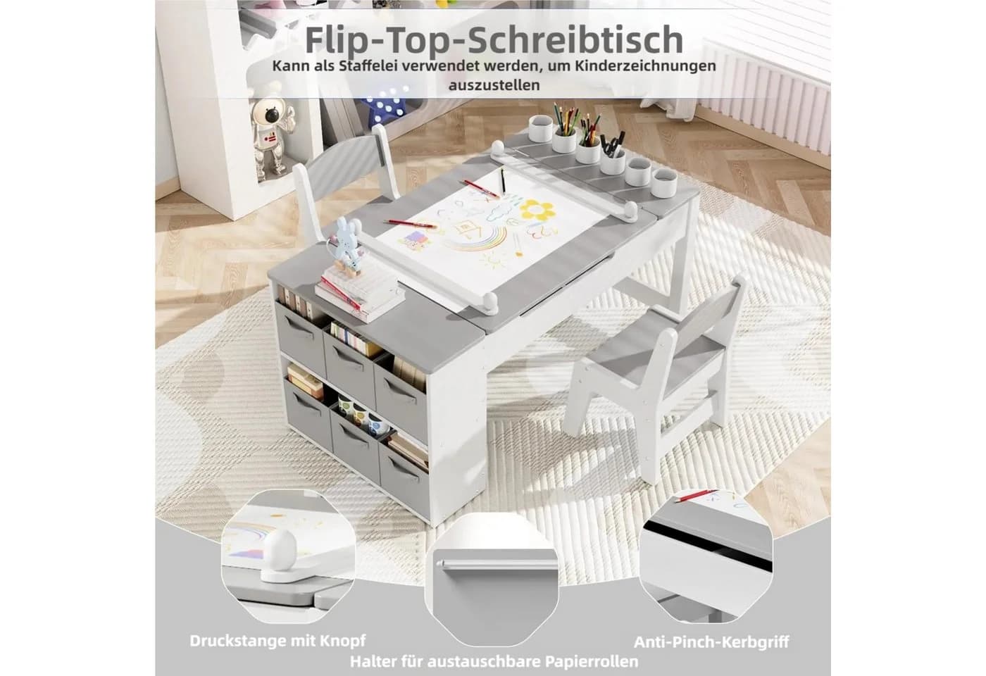 TLGREEN Kindertisch mit 2 Stühlen, Kinder Tisch Stuhl Set Holz, Maltisch für Kinder ab 3 Jahre