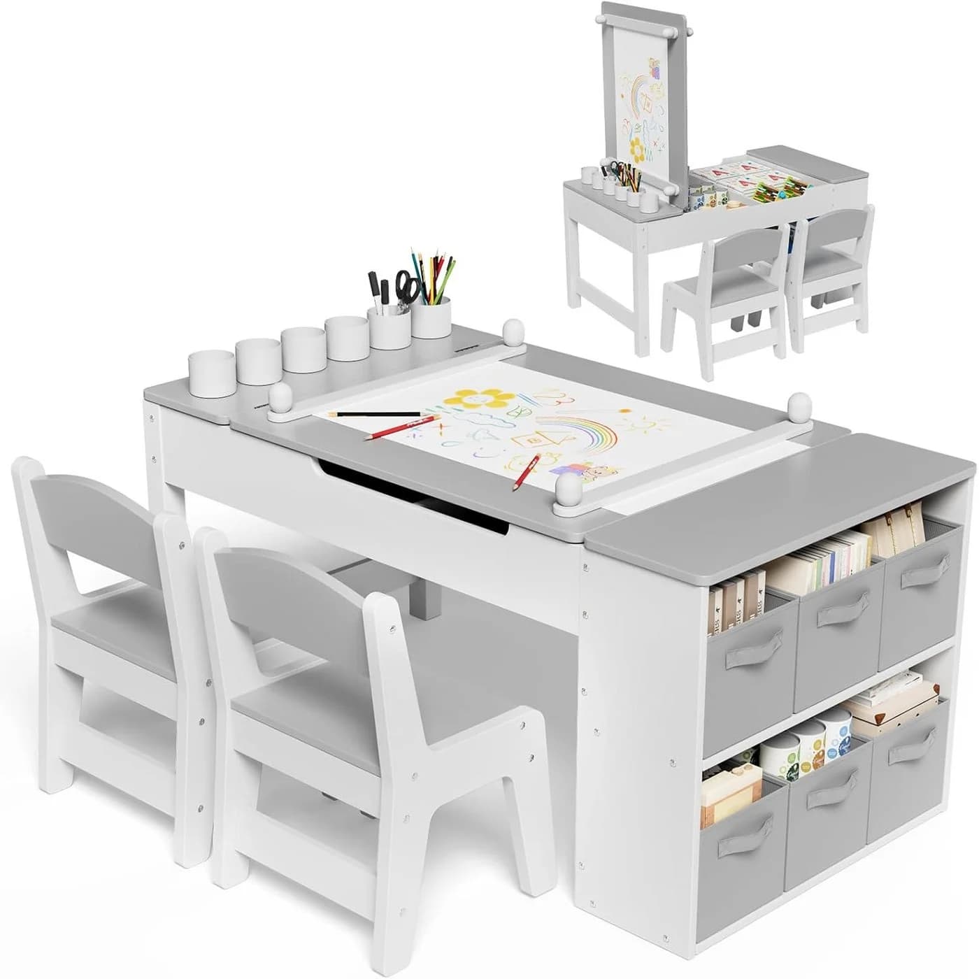 TLGREEN Kindertisch mit 2 Stühlen, Kinder Tisch Stuhl Set Holz, Maltisch für Kinder ab 3 Jahre - Bild 2