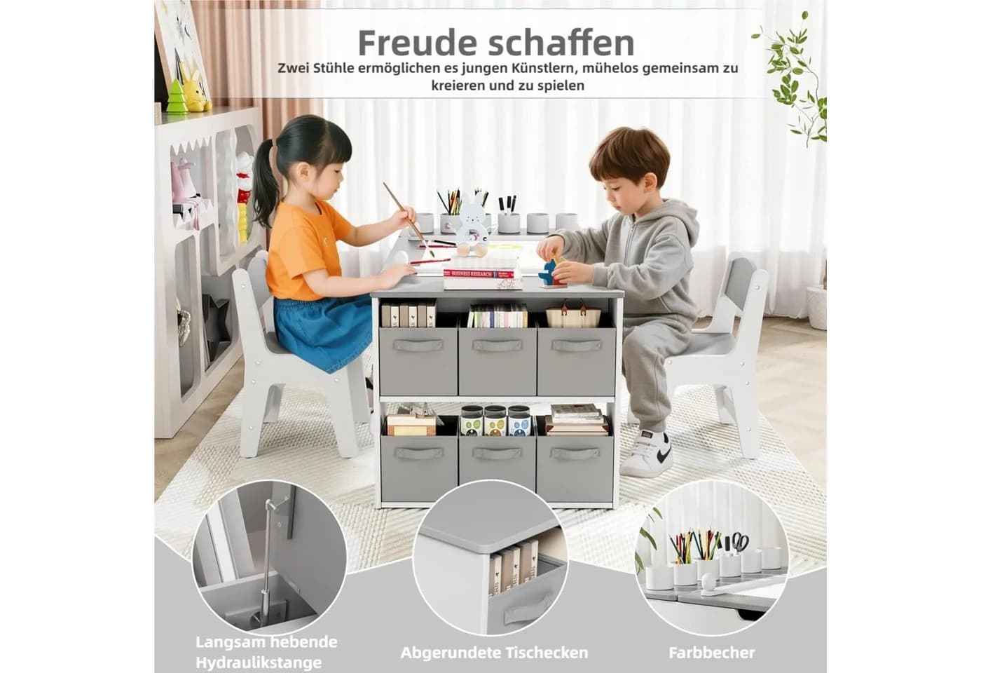 TLGREEN Kindertisch mit 2 Stühlen, Kinder Tisch Stuhl Set Holz, Maltisch für Kinder ab 3 Jahre - Bild 4