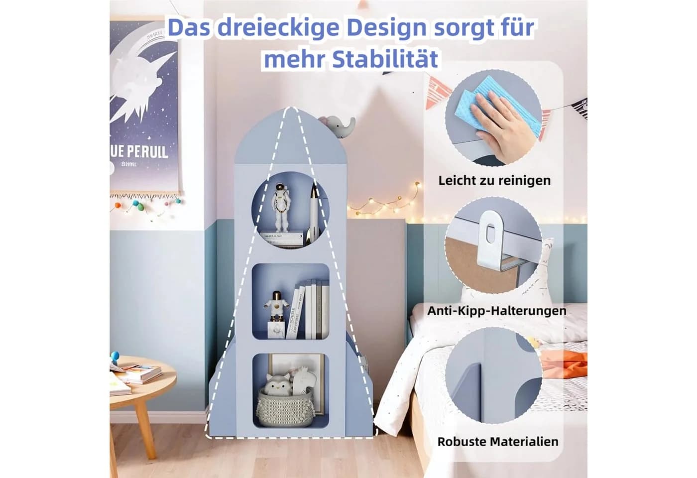 Raketenförmiges Kinderregal aus Holz, Weiß - Bild 4