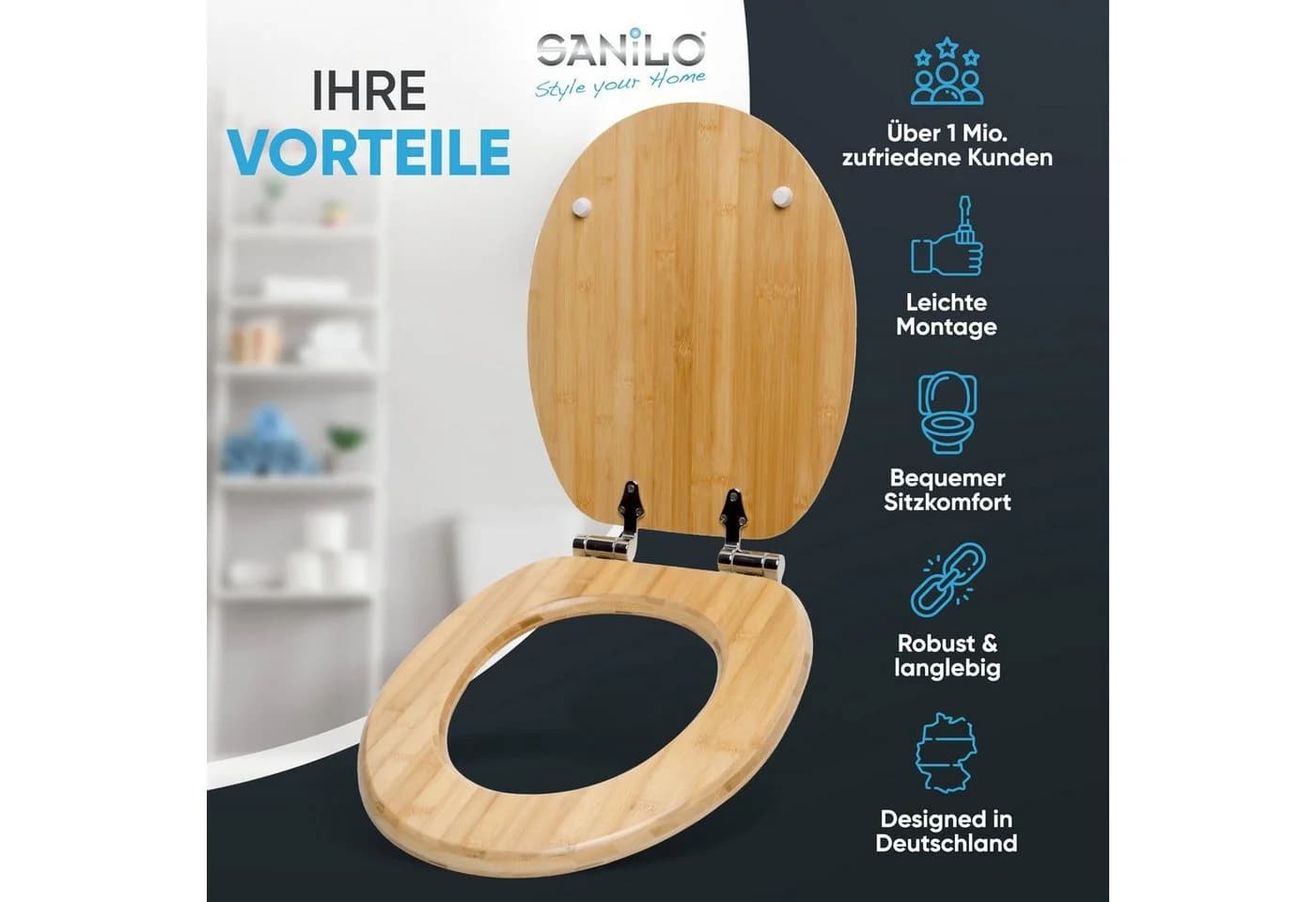 Sanilo WC-Sitz Bambus mit Absenkautomatik Universell Braun