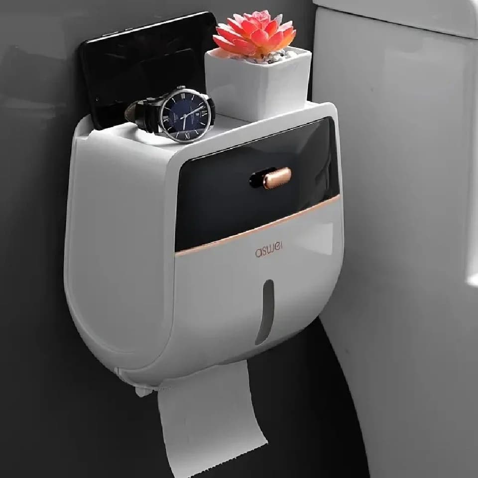 DENU-Home Toilettenpapierhalter Klopapierhalter Schrank selbstklebend ohne Bohren WC Rollenhalter, Schwarz