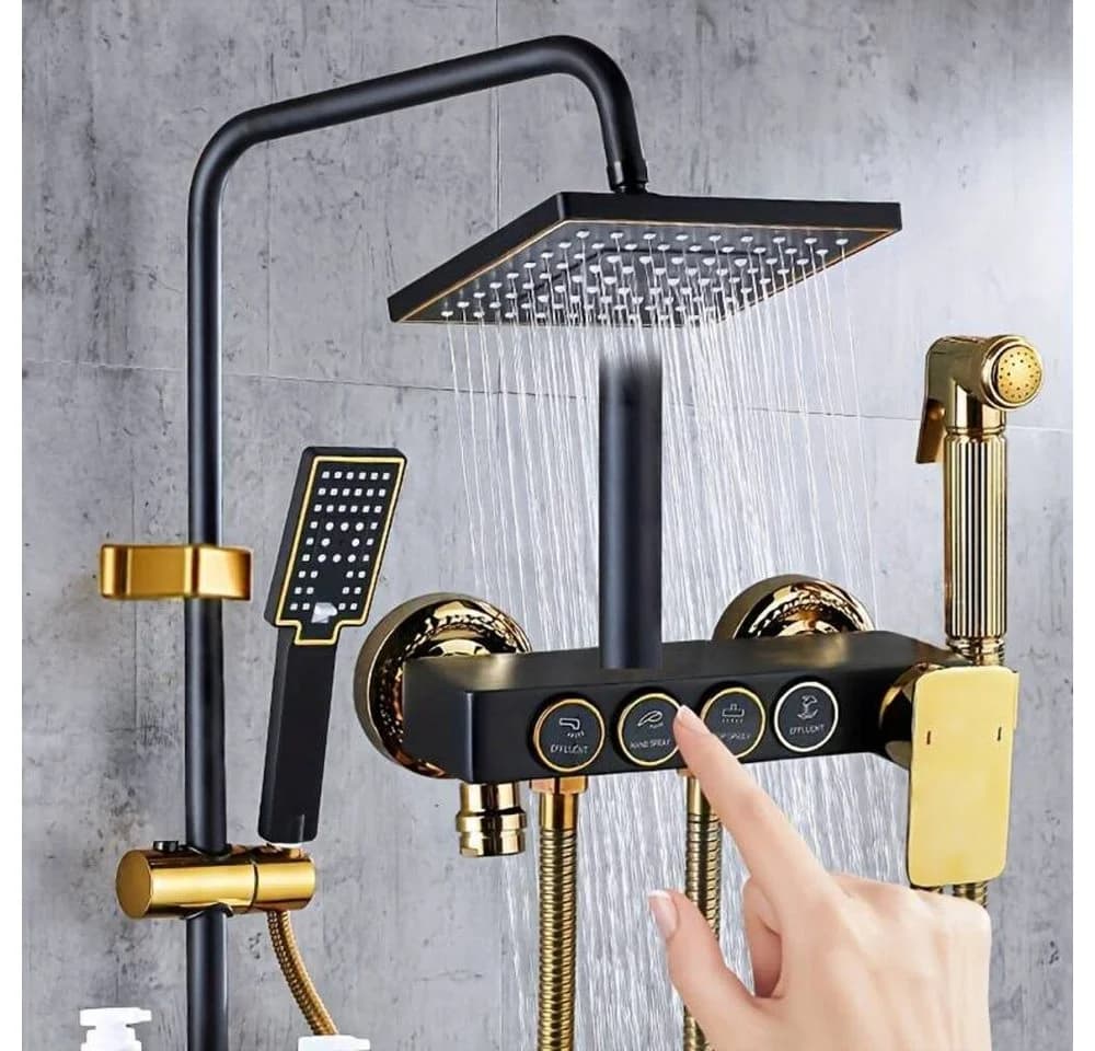 DENU-Home Duschsystem Brausegarnitur Schwarz/Gold Thermostat-Mischbatterie - Bild 2