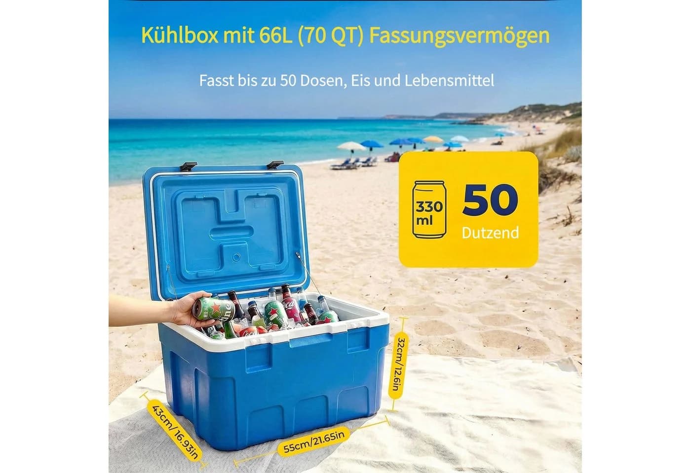 FOHERE Kühlbox 66 Liter Blau Tragbar - Bild 3