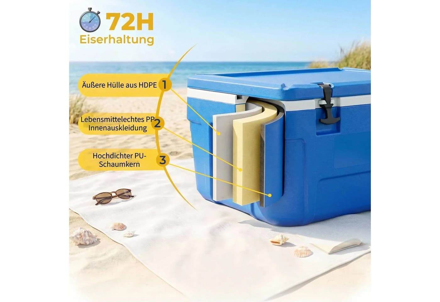 FOHERE Kühlbox 66 Liter Blau Tragbar - Bild 4