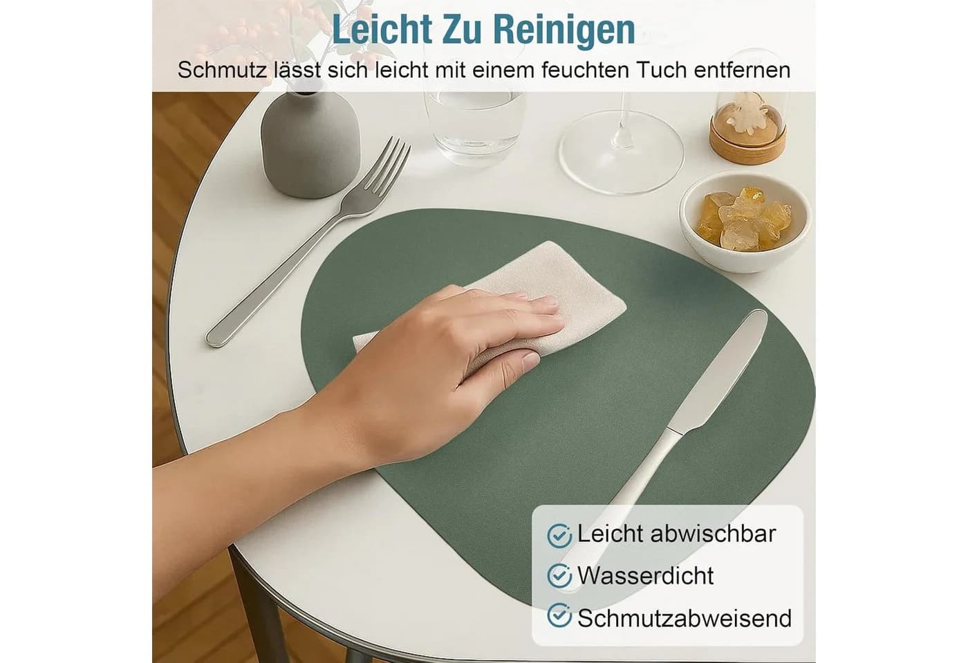 Youyijia 6er Platzset oval abwaschbar Lederoptik PVC - Bild 4