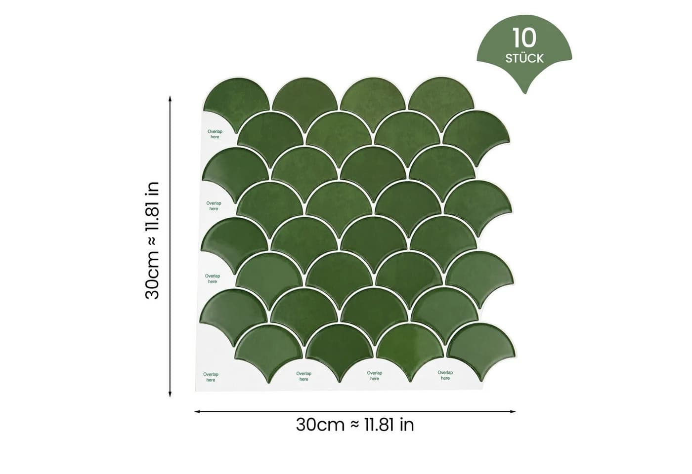Youyijia Selbstklebende 3D Wandfliesen Fischschuppen Smaragdgrün (10 St)