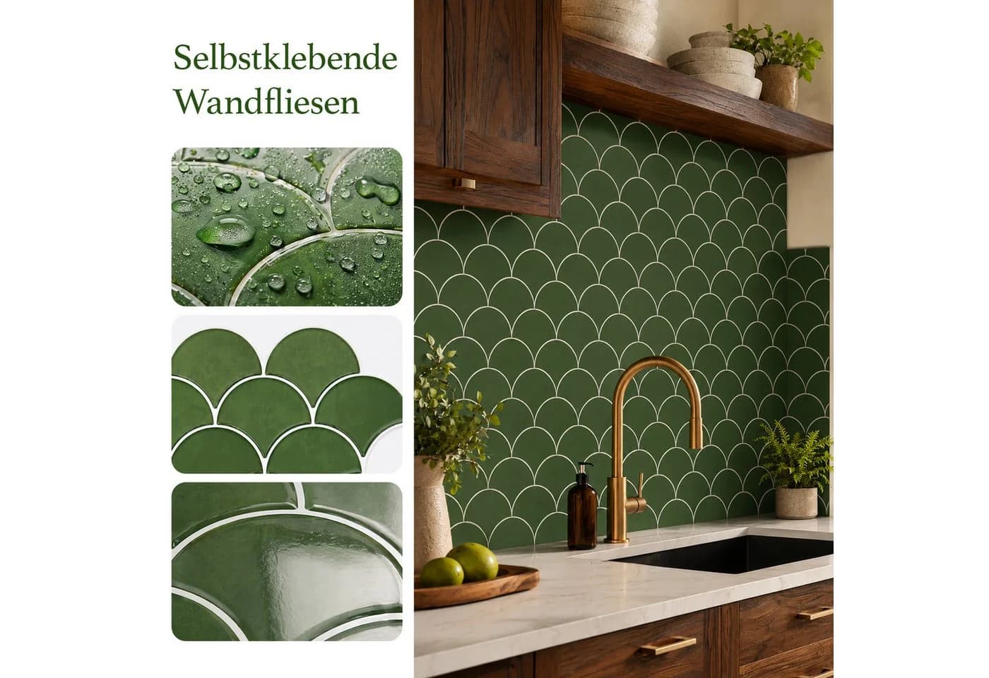 Youyijia Selbstklebende 3D Wandfliesen Fischschuppen Smaragdgrün (10 St) - Bild 3