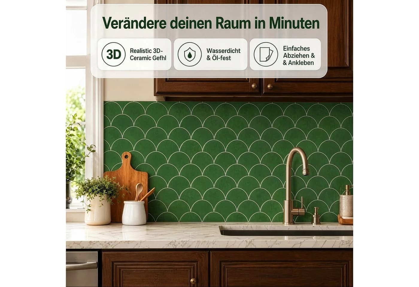 Youyijia Selbstklebende 3D Wandfliesen Fischschuppen Smaragdgrün (10 St) - Bild 5