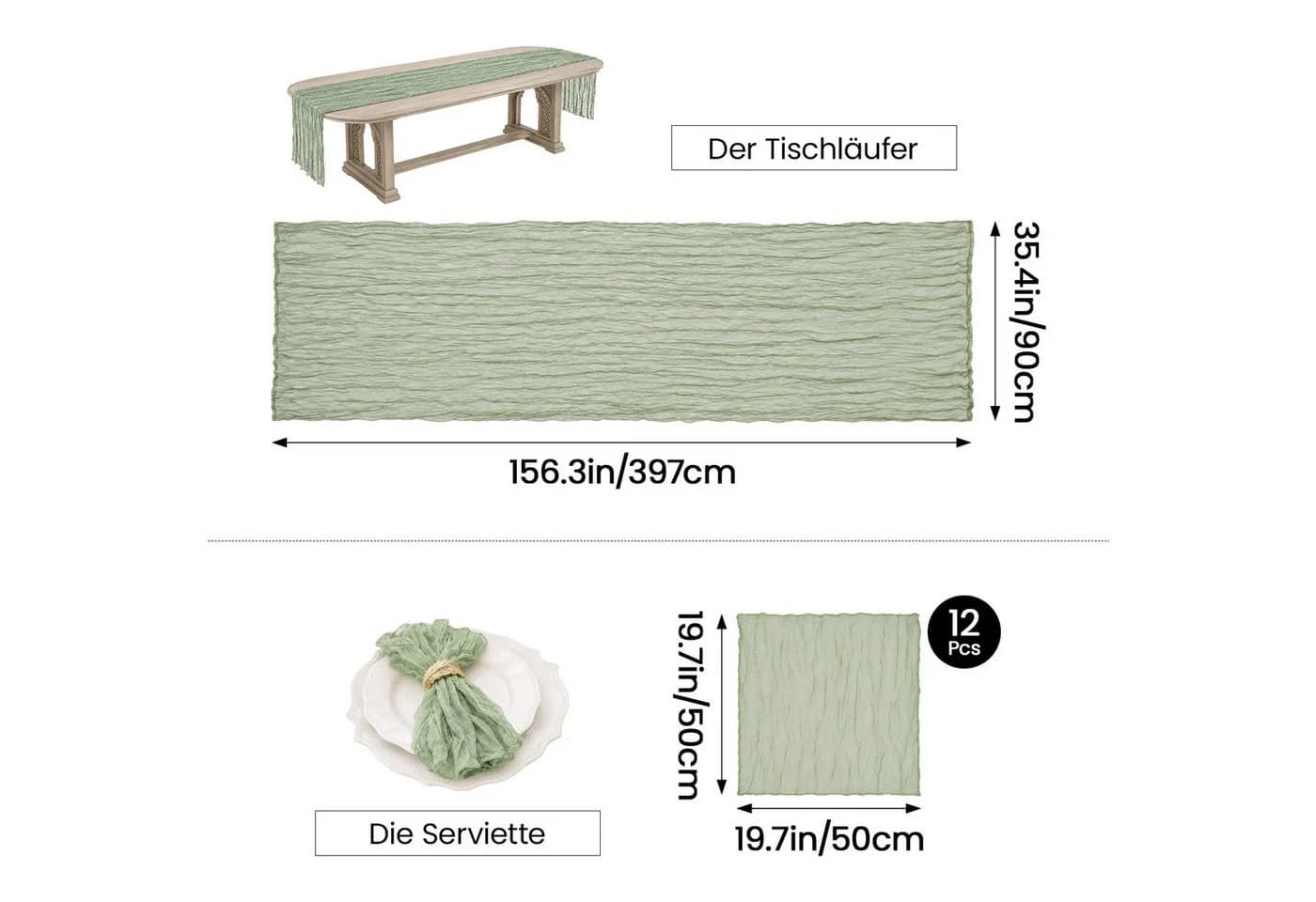 Youyijia Stoffservietten Set 12-tlg. Salbeigrün Polyester - Bild 4