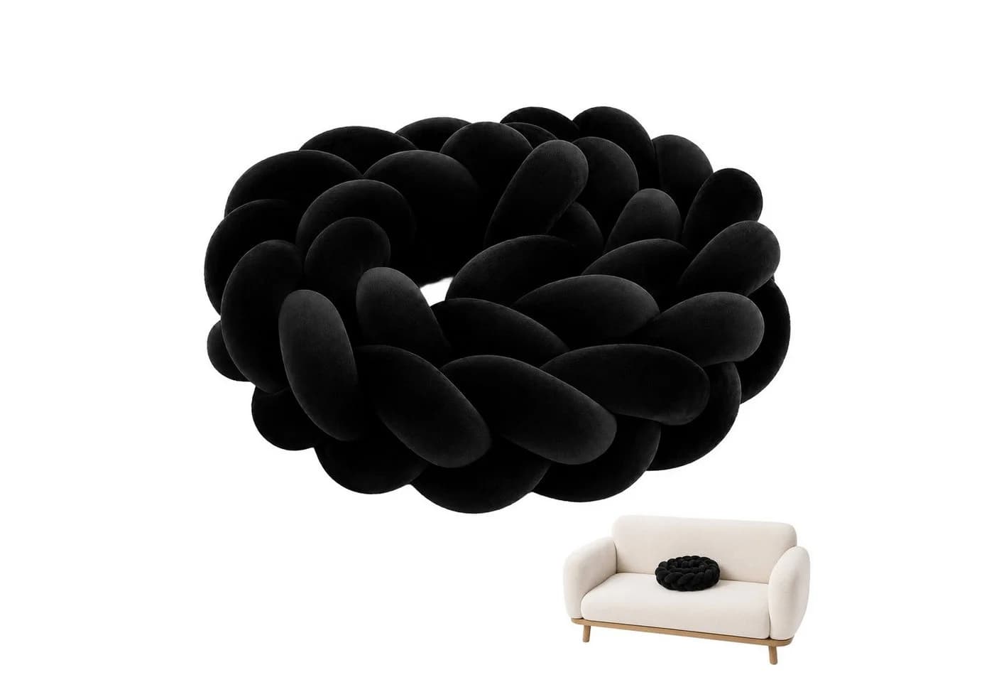 Youyijia Sitzkissen Schwarzes Geflochtenes Knotenkissen Lang Gepolstert - Bild 2