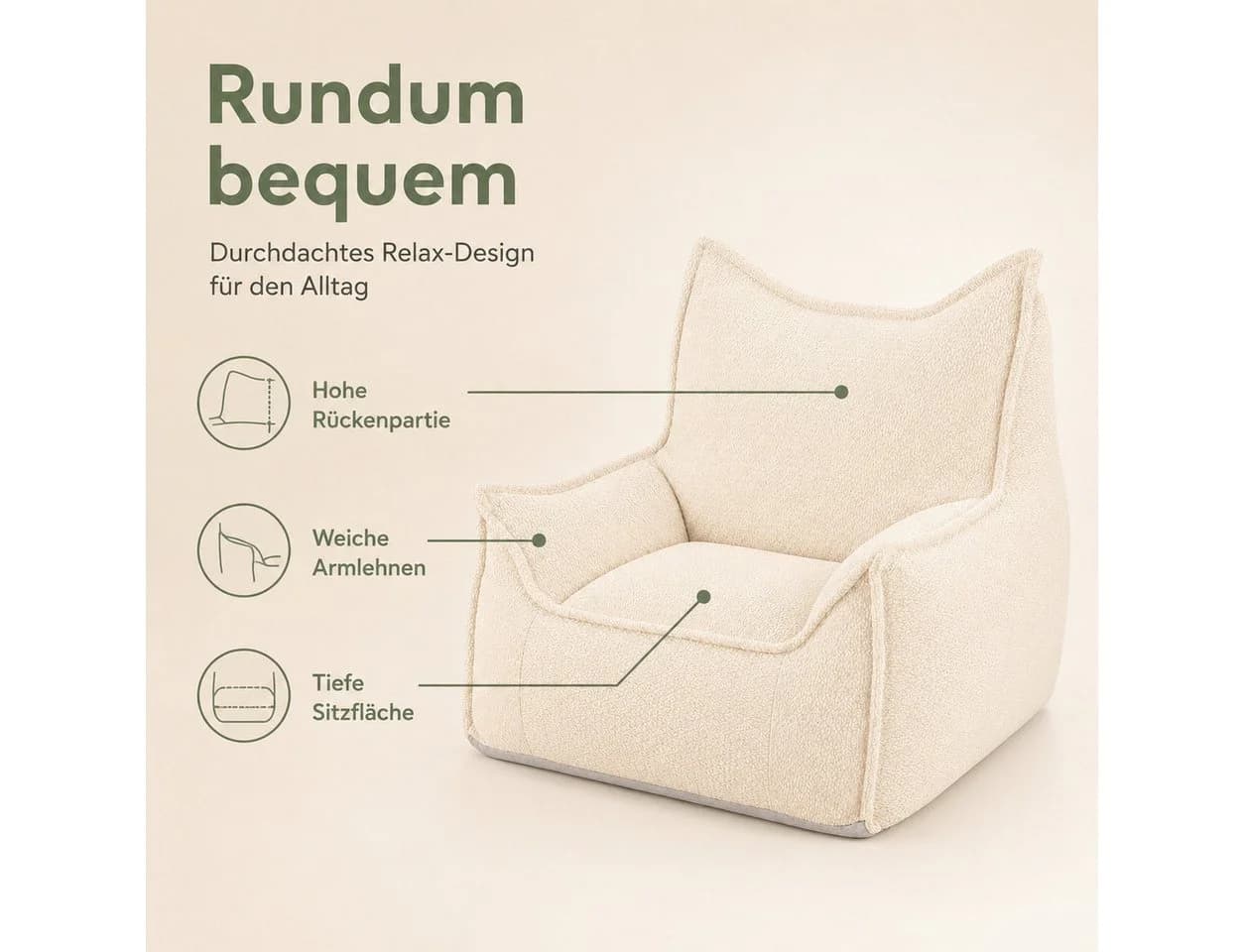 Youyijia Gartenlounge-Sessel Beige mit Armlehnen - Bild 3