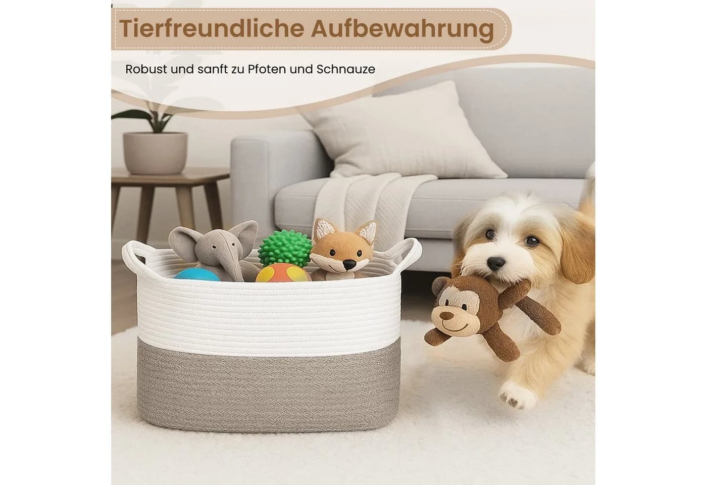 Youyijia Faltbarer Wäschekorb 65L aus Baumwollseil Braun - Bild 3