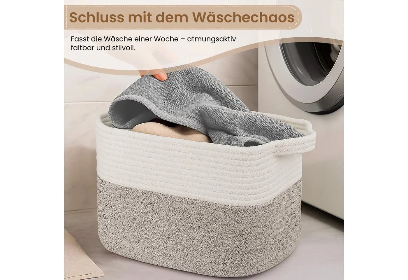 Youyijia Faltbarer Wäschekorb 65L aus Baumwollseil Braun - Bild 4