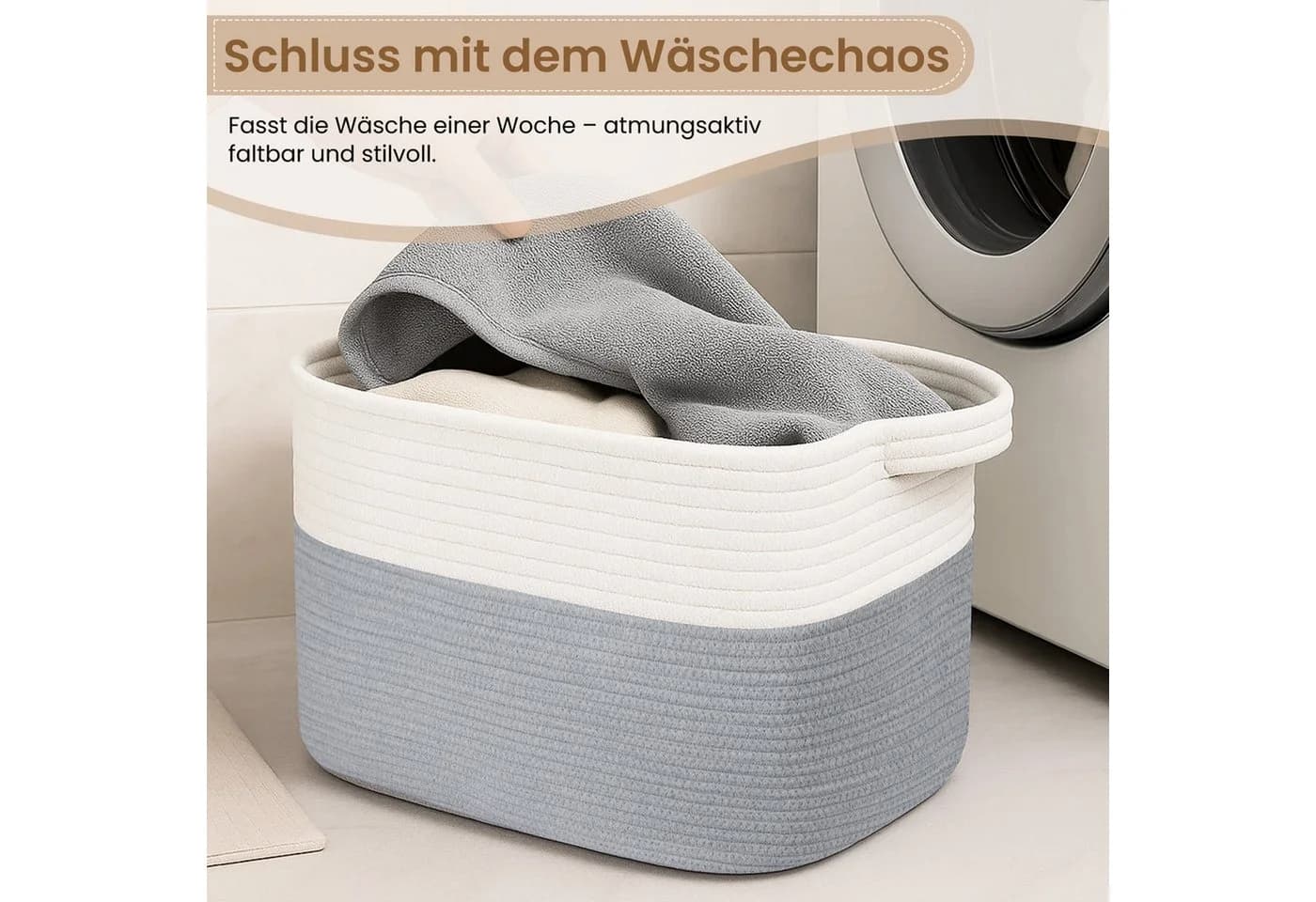 Youyijia Wäschekorb Grau Faltbar 65L Baumwollseil - Bild 4