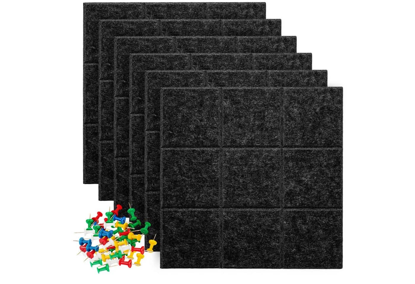 Youyijia Selbstklebende Filz-Pinnwand 6er Set Schwarz mit 30 Pinnnadeln - Bild 2