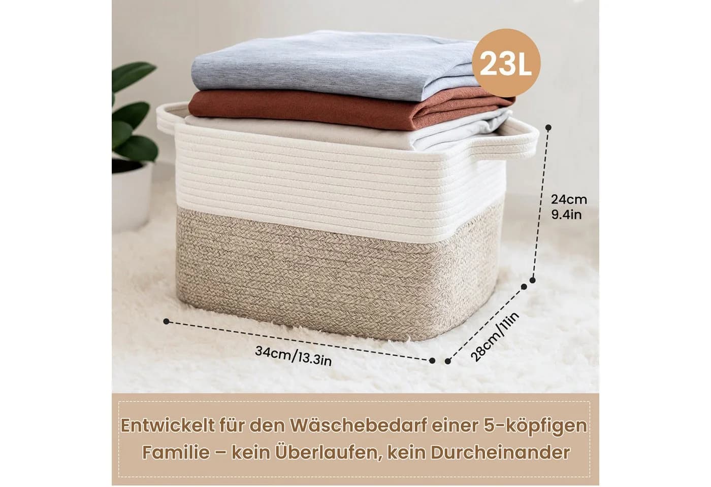 Youyijia Aufbewahrungskorb aus Baumwollseil Braun (3 St) - Bild 4