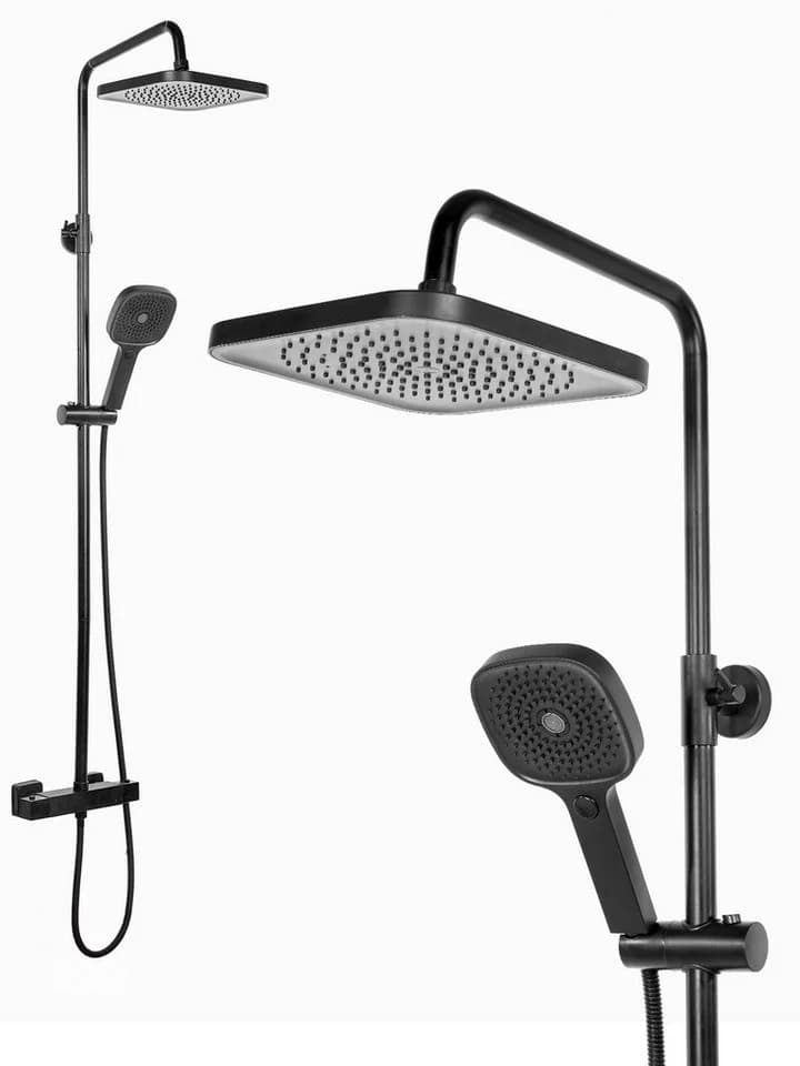 Youyijia Duschsystem mit Thermostat, Regendusche 225x225mm schwarz - Bild 2