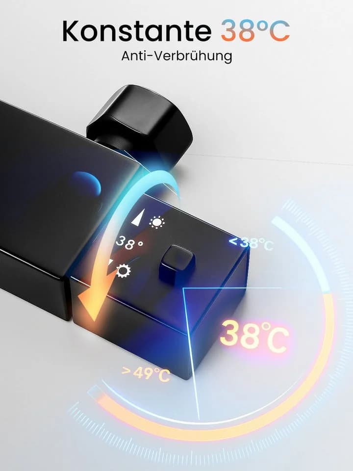 Youyijia Duschsystem mit Thermostat, Regendusche 225x225mm schwarz - Bild 4