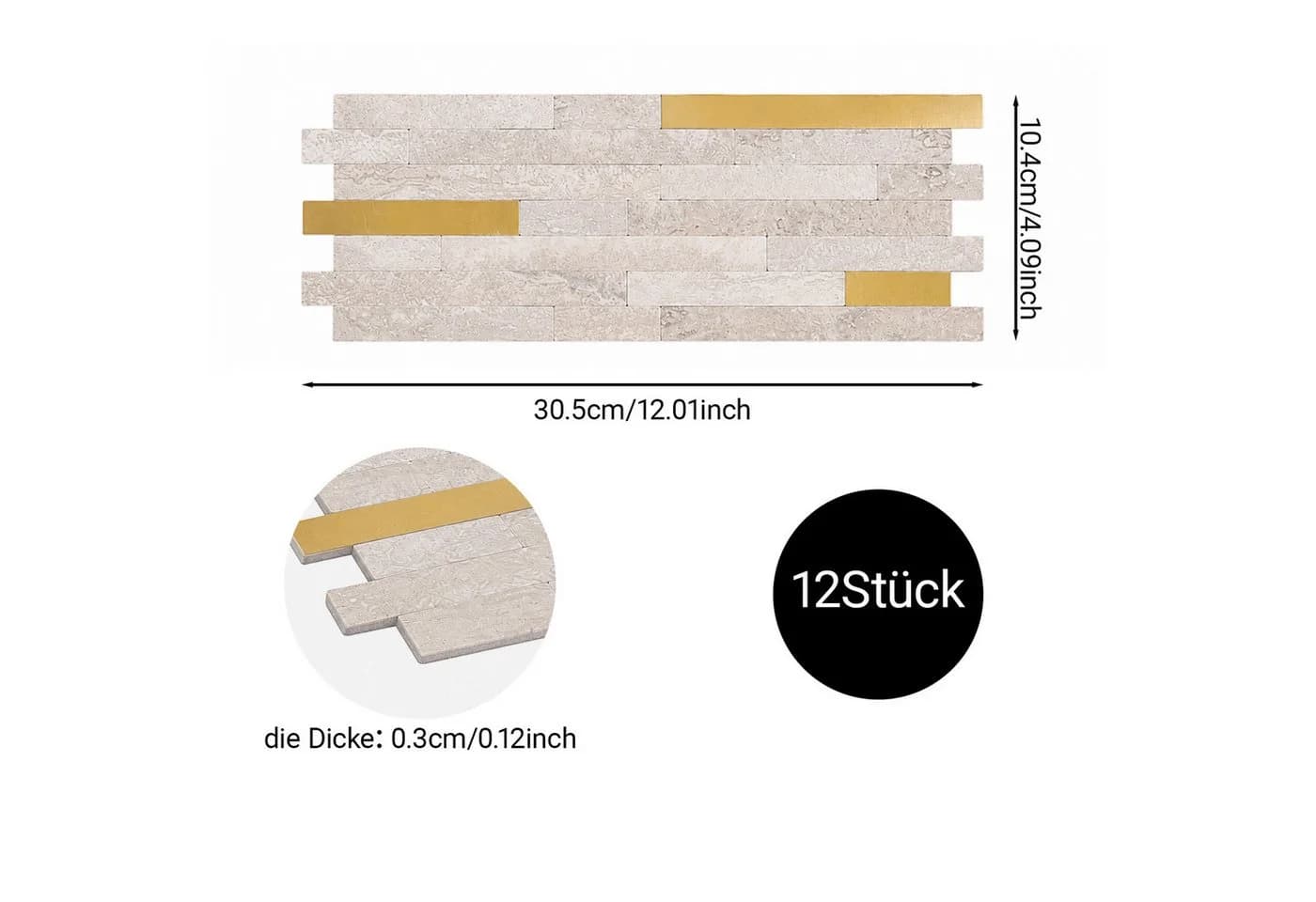 Youyijia 3D Wandpaneel 12pcs Selbstklebende Wandfliesen Grau/Gold Marmoroptik - Bild 5