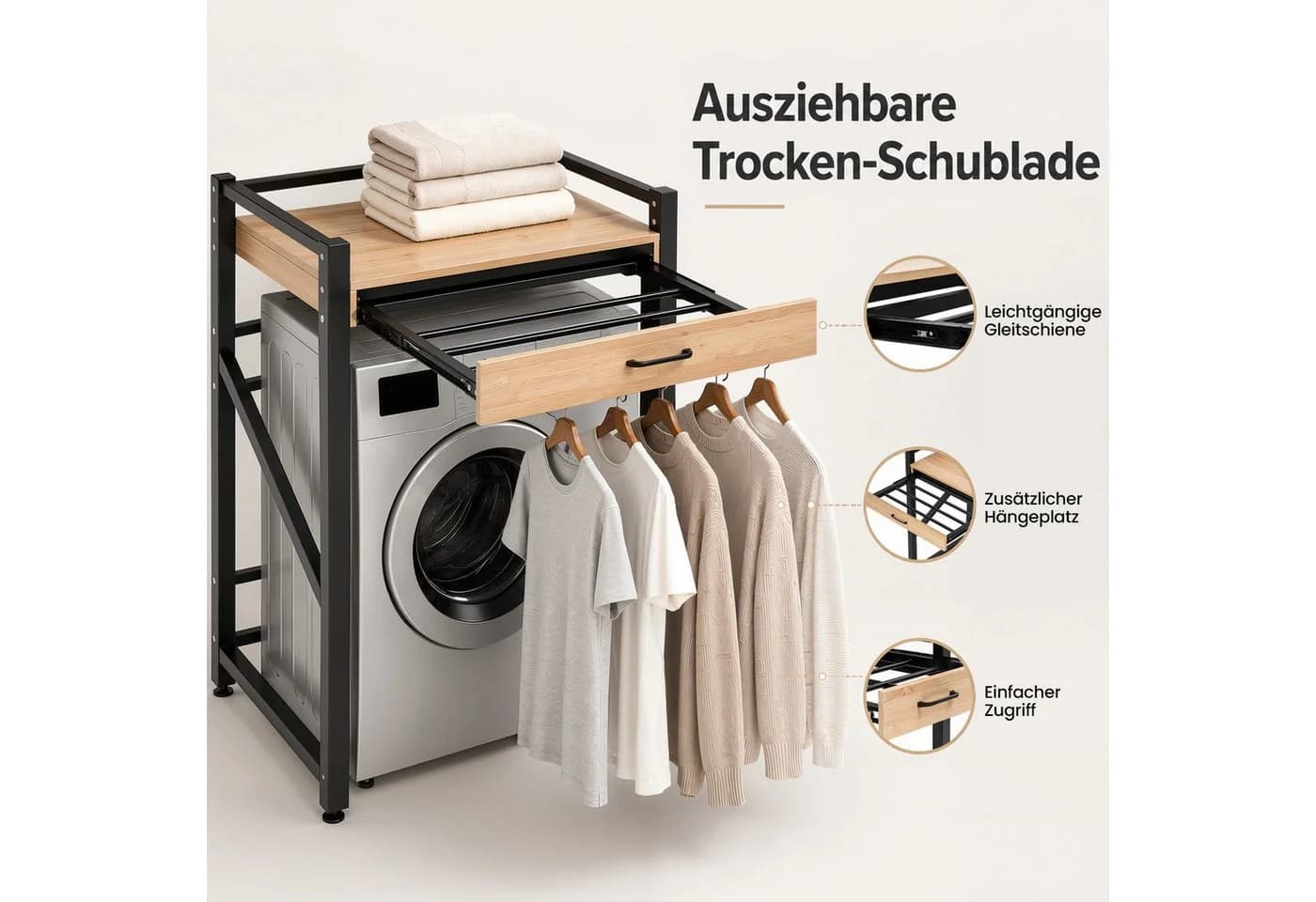 Youyijia Waschmaschinenumbauschrank mit Ausziehbarer Ablage Schwarz - Bild 5