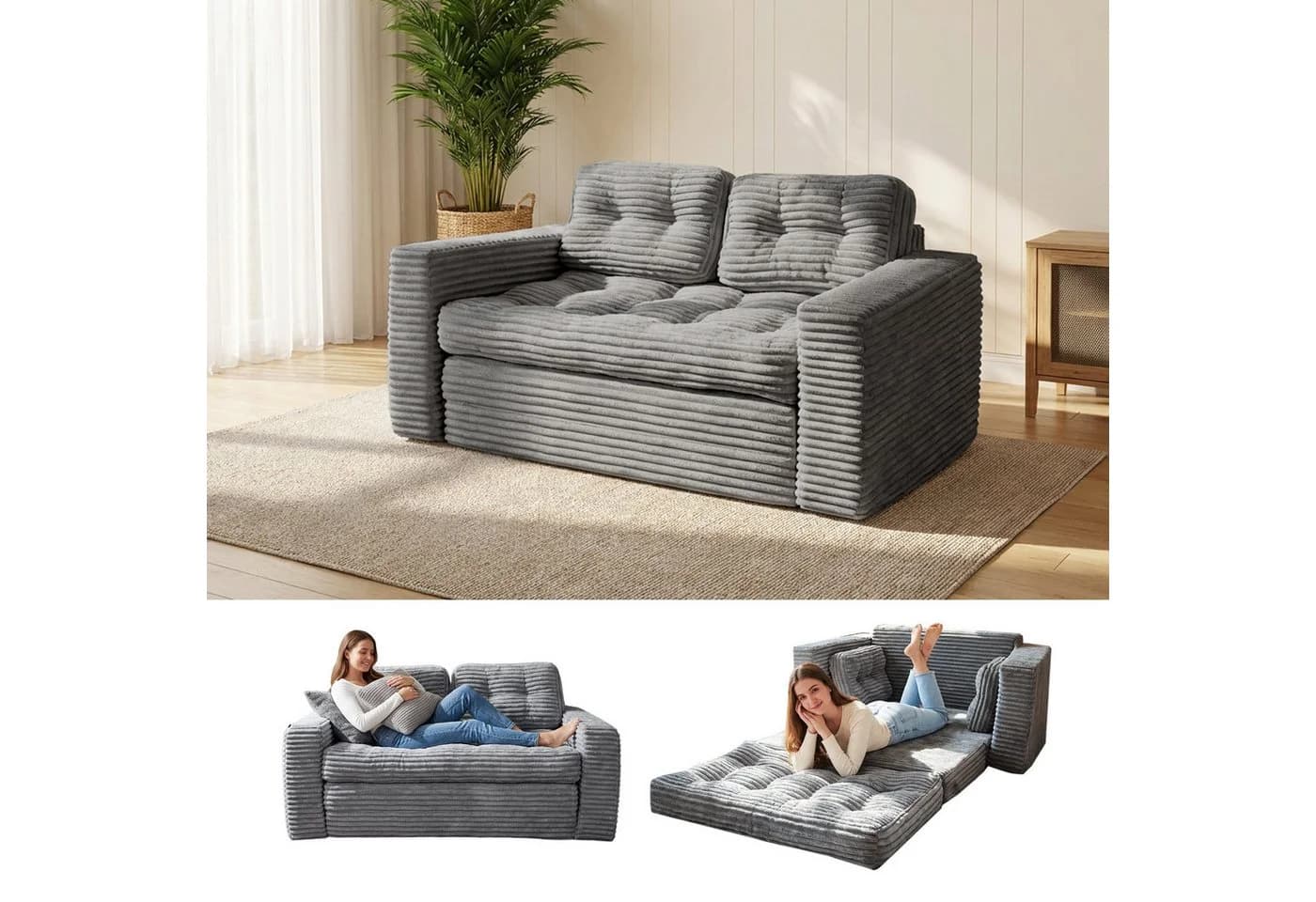 Youyijia Schlafsofa Bodensofa Grau mit Klappfunktion - Bild 2