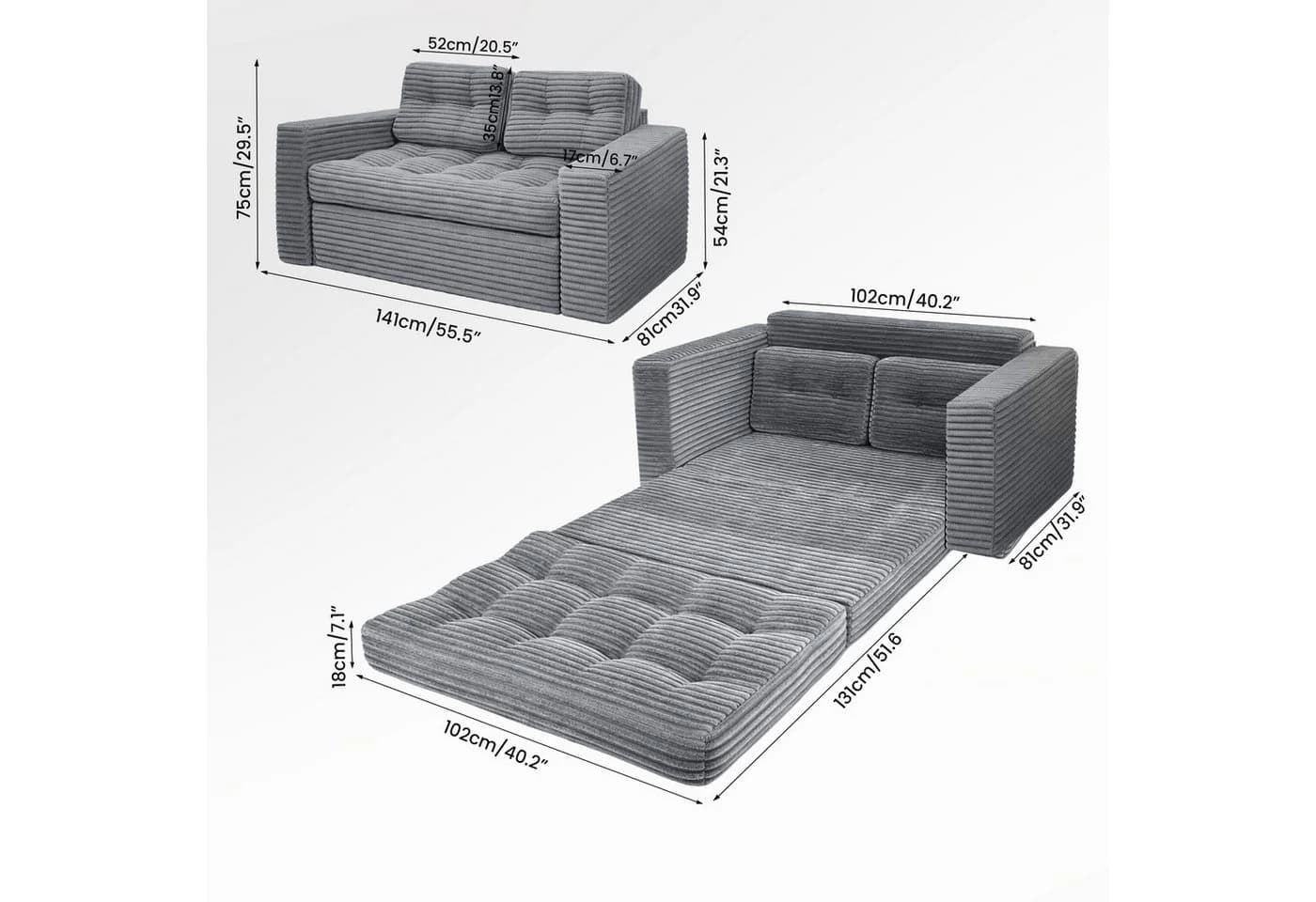 Youyijia Schlafsofa Bodensofa Grau mit Klappfunktion - Bild 3