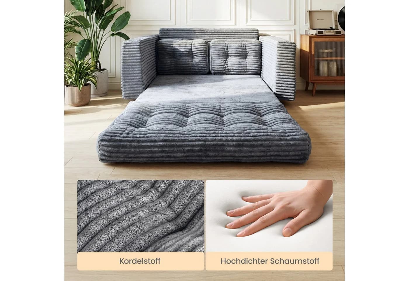 Youyijia Schlafsofa Bodensofa Grau mit Klappfunktion - Bild 4