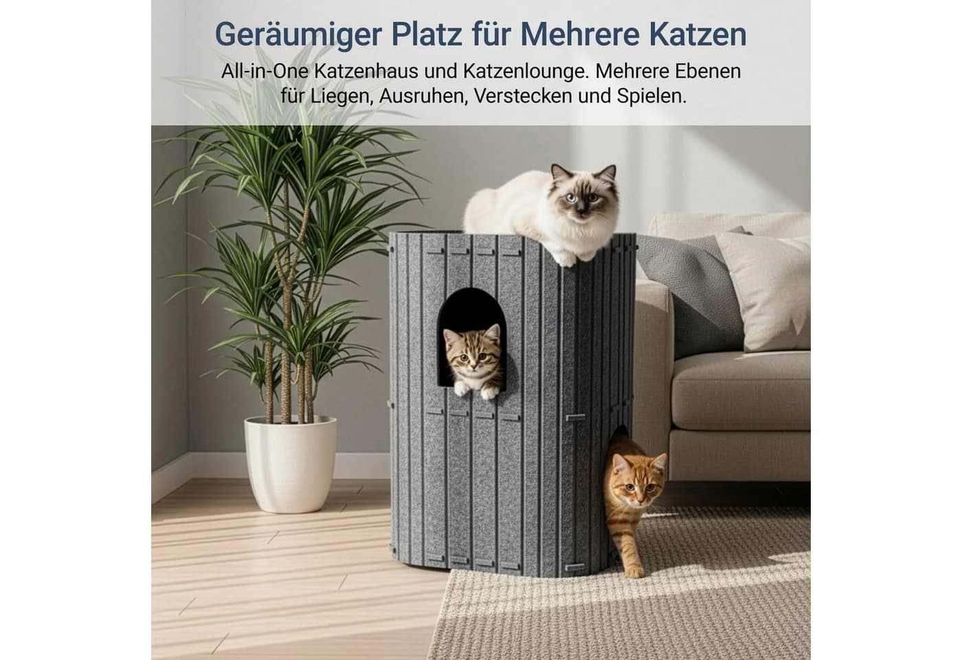 Youyijia Katzenhaus Filz Grau 2-in-1 Höhle mit Liegefläche - Bild 3